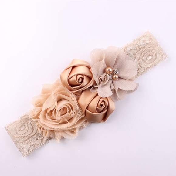 Lace & Double Satin Rose Hair Band - (GRAY) - Picture 7 of 8